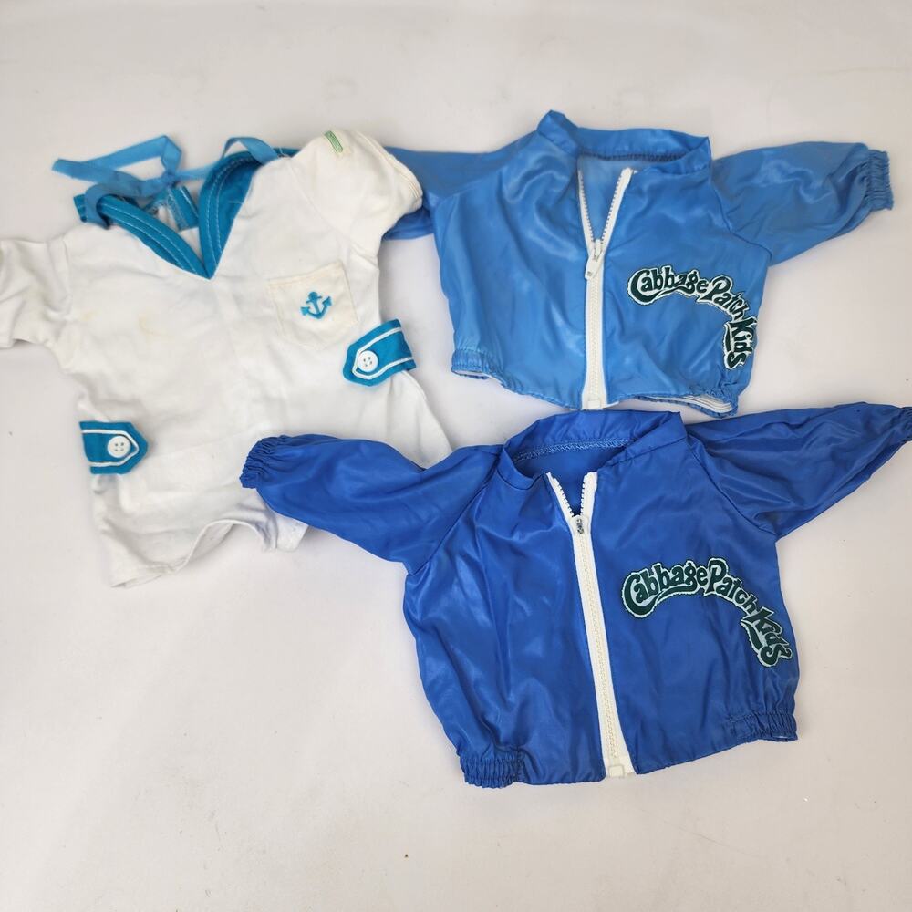 Lot 1980's Cabbage Patch Clothes Outfits Blue Windbreakers (2) & Sailor Suit (1)